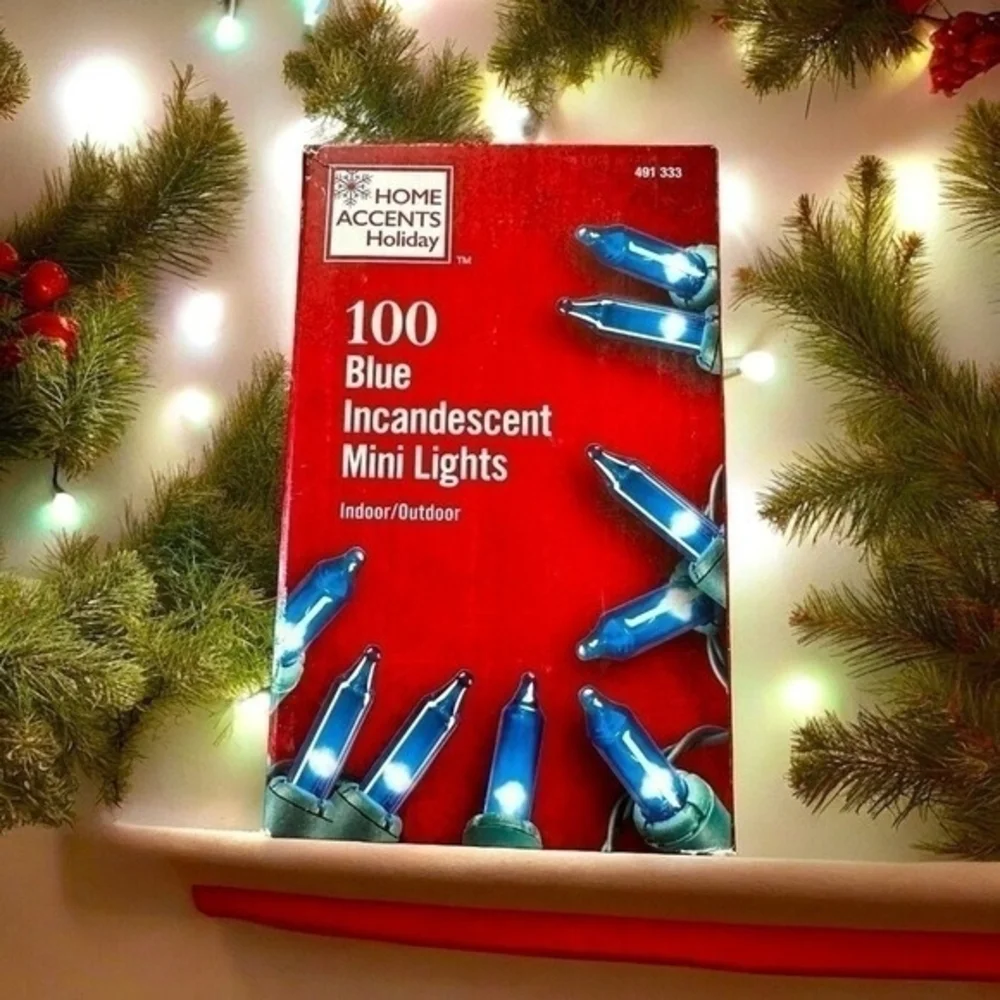 NEW Home Accents 100 Blue Incandescent Mini Lights 20.6' Indoor Outdoor NIB
